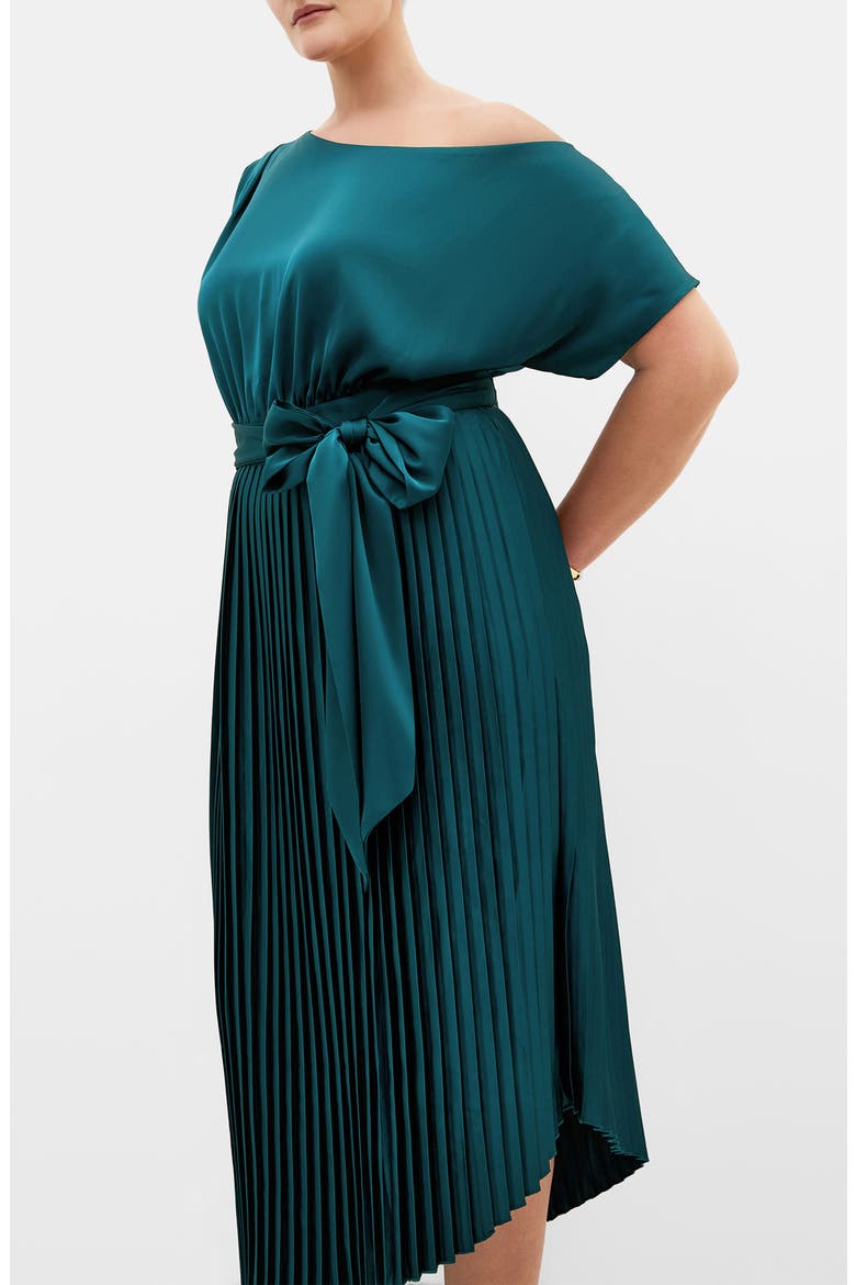 Payton Pleated One-Shoulder Maxi Dress, Alternate, color, EMERALD