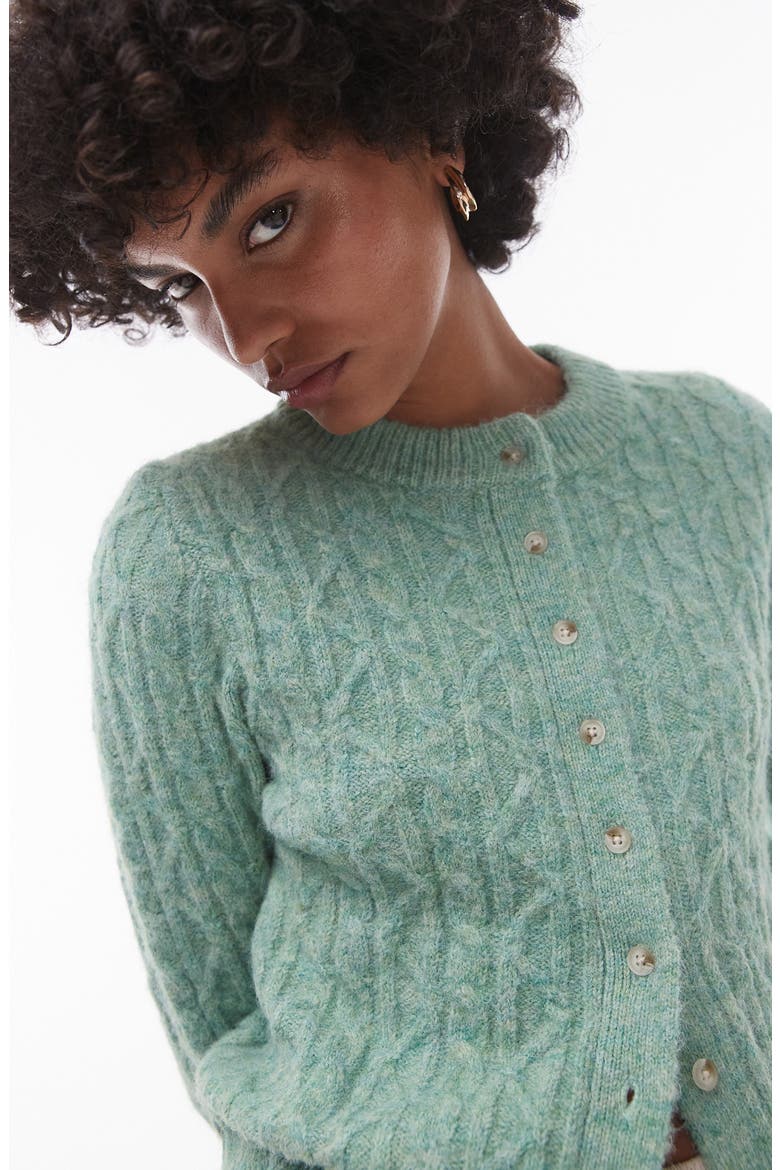 Cable Stitch Cardigan, Alternate, color, LIGHT GREEN