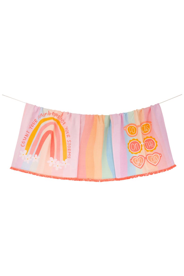 Count Your Rainbows Set of 3 Kitchen Towels, Main, color, PASTEL RAINBOW/ PINK