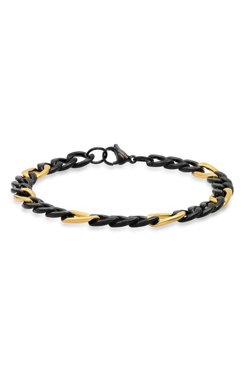 18K Gold Plated Stainless Steel Two-Tone Figaro Chain Bracelet