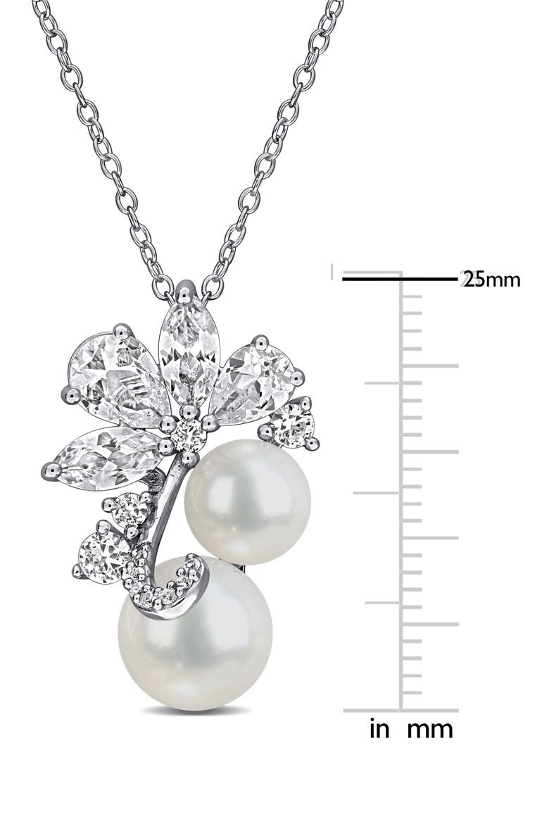 Pearl & White Sapphire Pendant Necklace, Alternate, color, WHITE