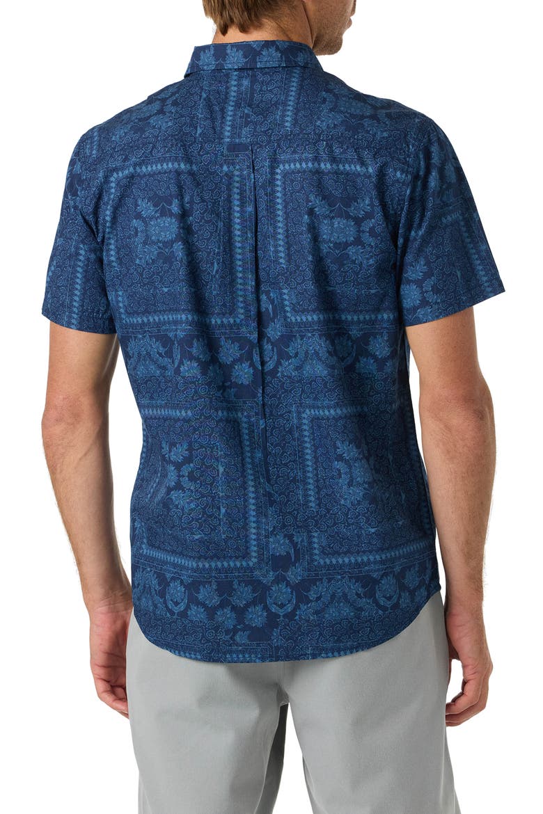 Terrace Print Short Sleeve Button-Up Shirt, Alternate, color, NAVY