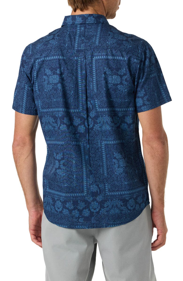 O'Neill Terrace Print Short Sleeve Button-Up Shirt, Alternate, color, Navy