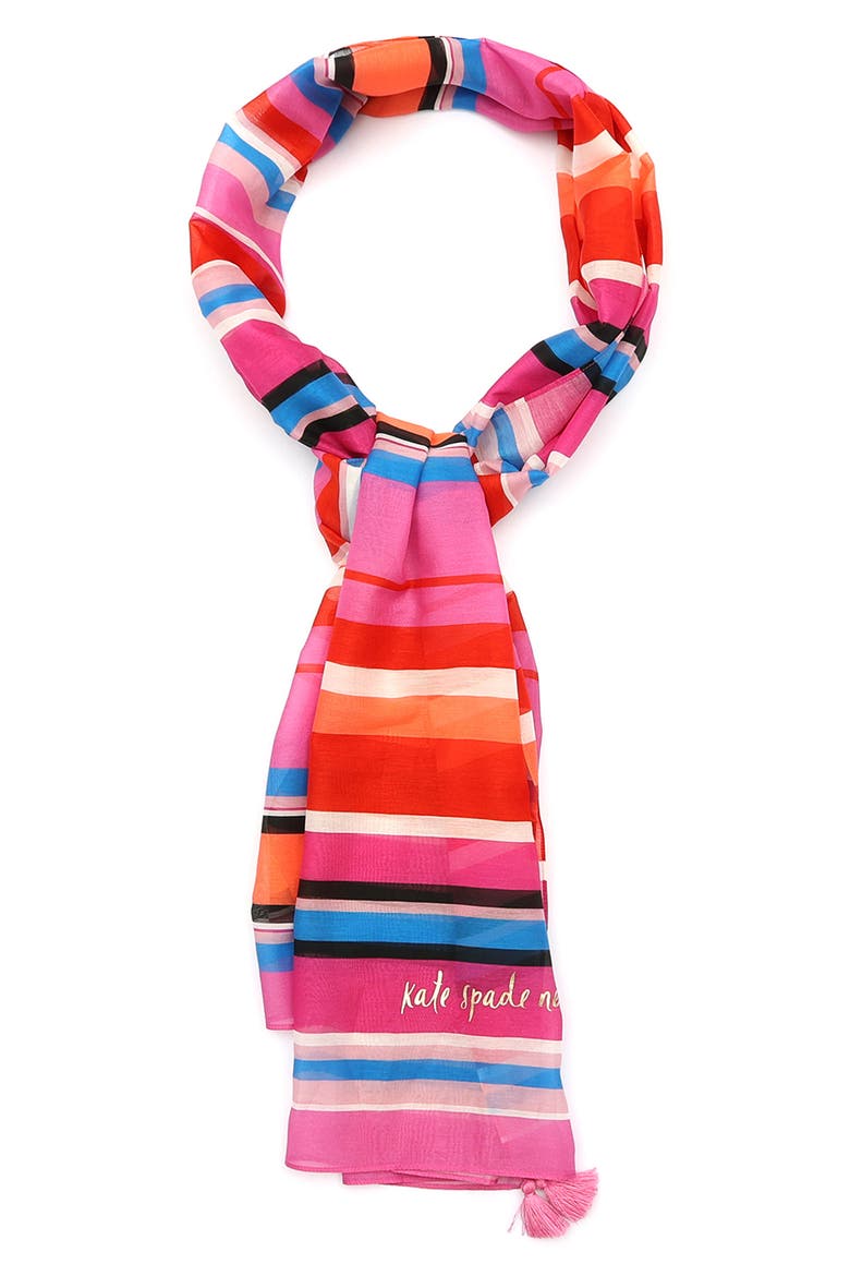 sunny stripe cotton & silk oblong scarf, Alternate, color, CAROUSEL PINK