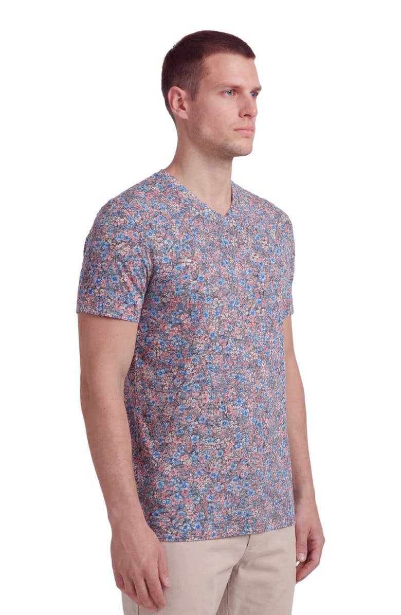 Lords of Harlech Floral Field Mens Vneck Tee, Alternate, color, Floral Field Coral