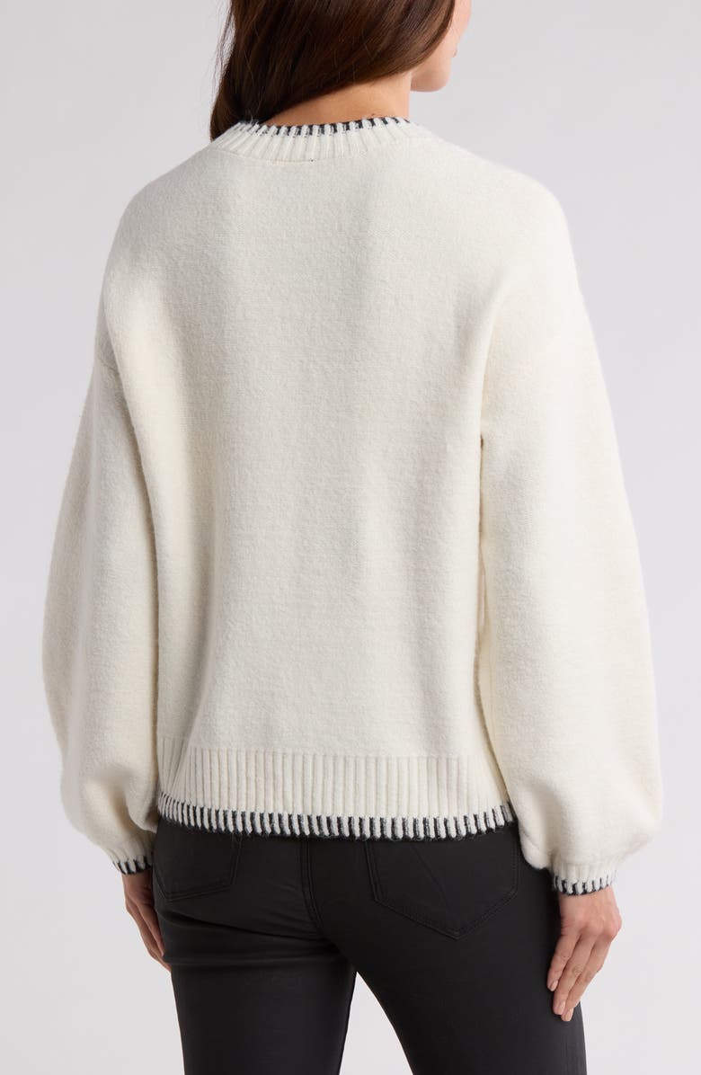 Bobeau Whipstitched Crewneck Sweater, Alternate, color, Ivory/ Black