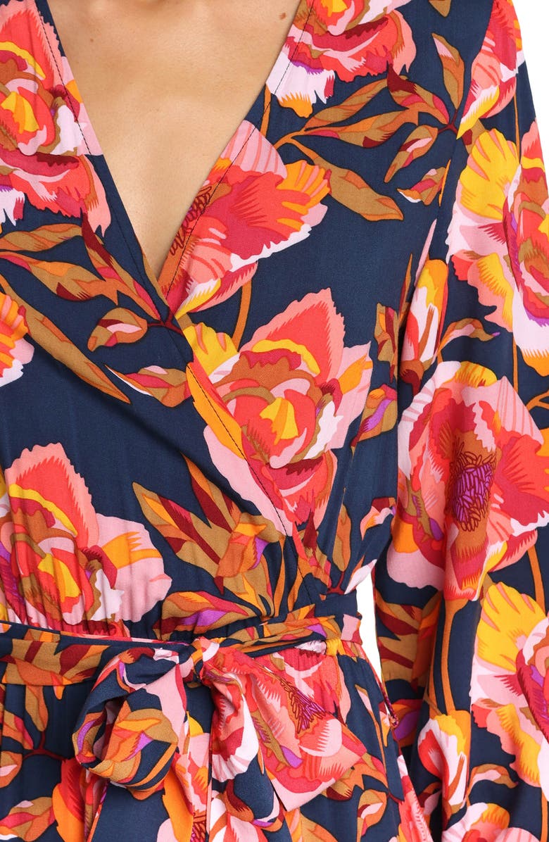 Petal & Pup Balsa Long Sleeve Floral Midi Dress, Alternate, color, Navy Floral