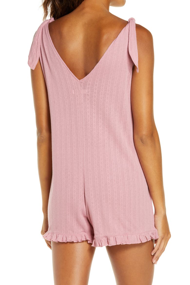 Pointelle Knit Tie-Strap Pajama Romper, Alternate, color, WEATHERED BERRY