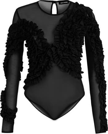 売れ筋商品|||ノクチューン カットソー トップス レディース Women's Tulle Bodysuit with Ruffle Detail Black Nocturne Tulle Body with Ruffle Detail | Nordstrom