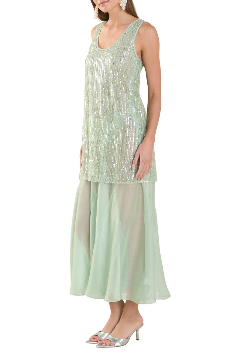 Sequin Chiffon Maxi Dress, Alternate, color, SAGE