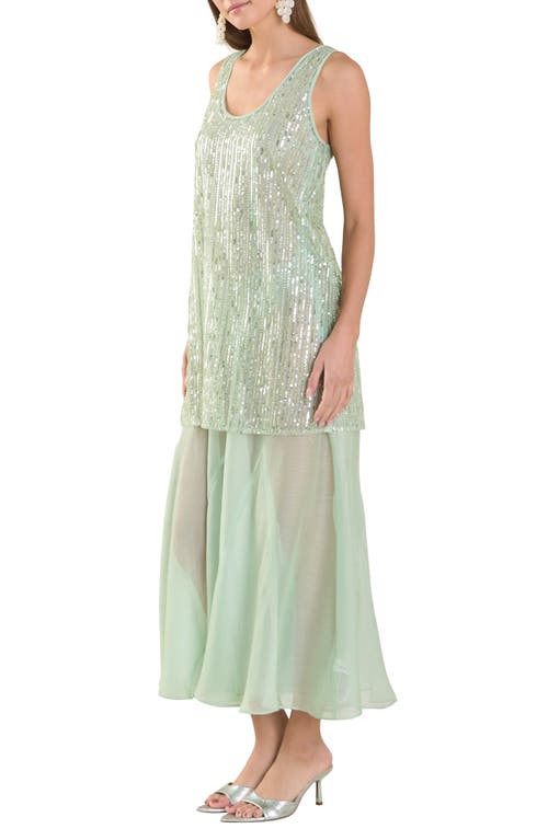 Shop Endless Rose Sequin Chiffon Maxi Dress In Sage