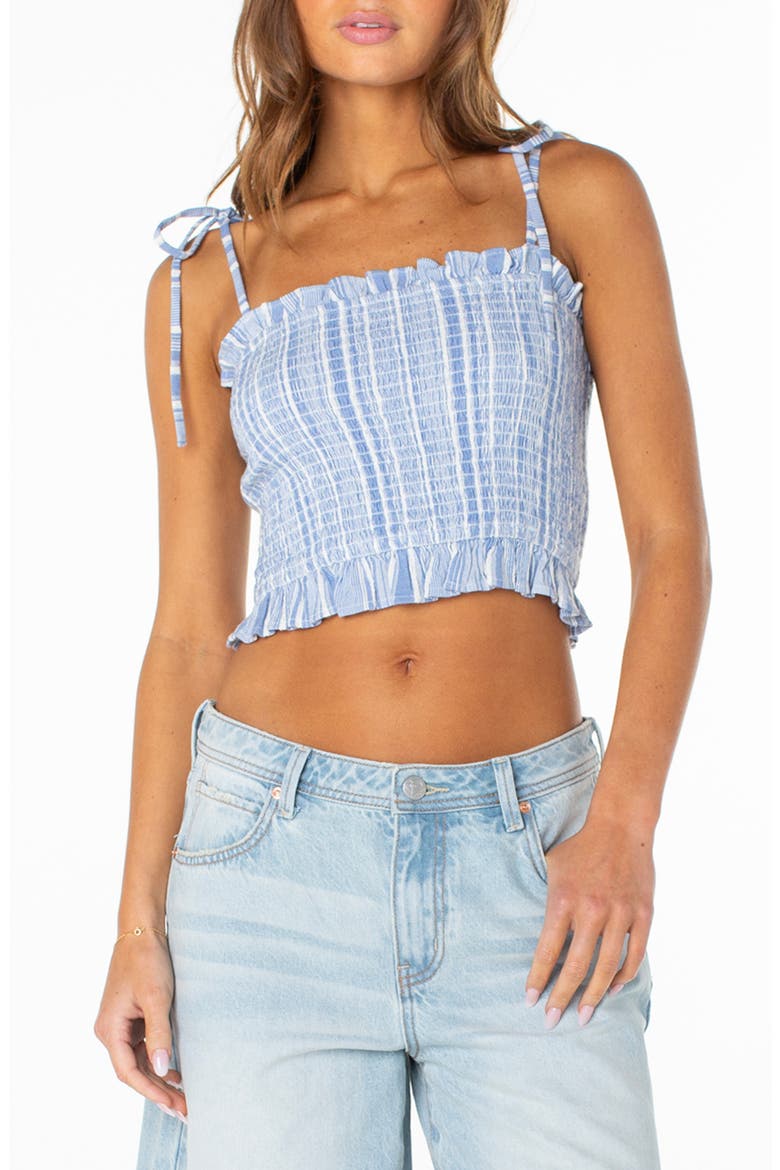 Avalon Stripe Smocked Crop Top, Main, color, CORNFLOWER