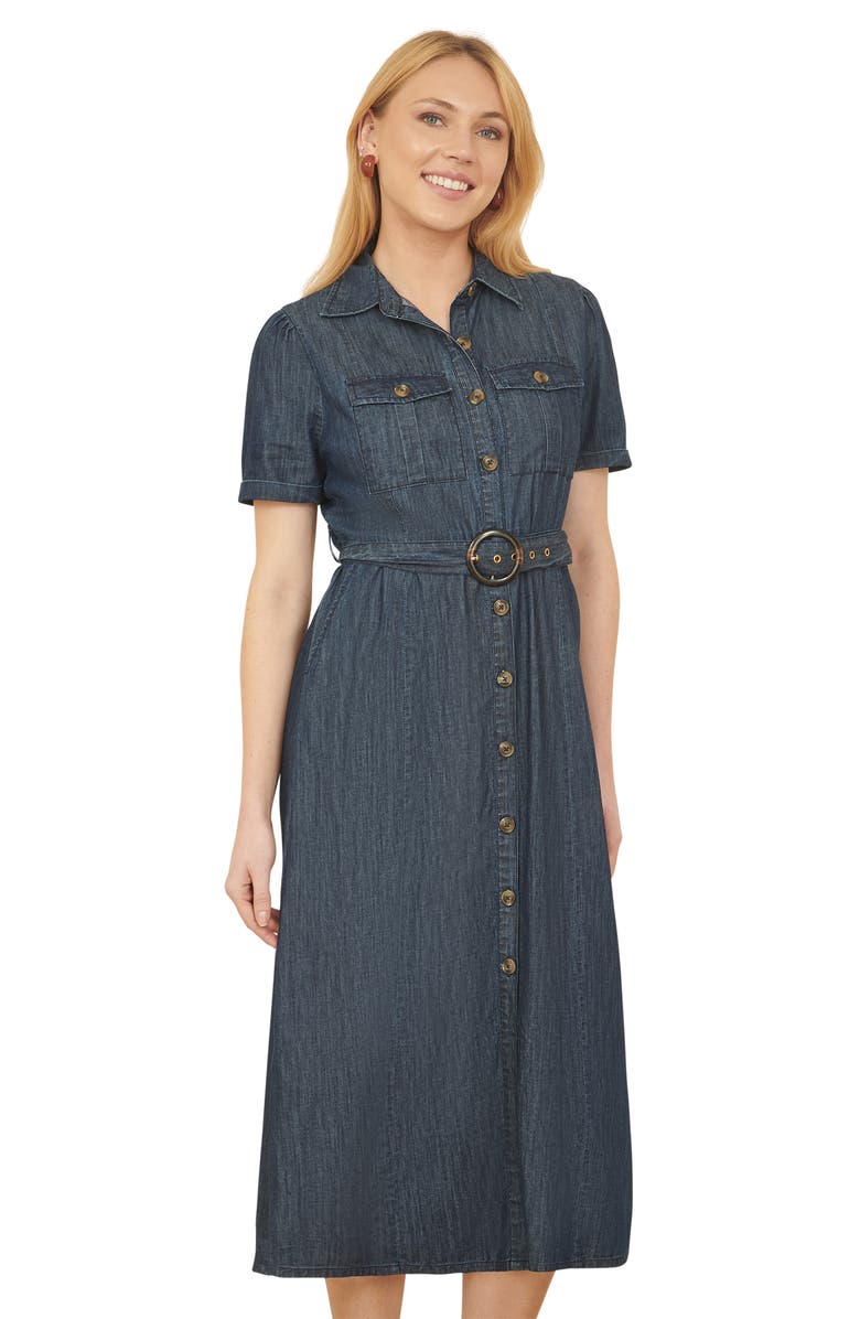 Yumi Chambray Denim Utility Midi Shirt Dress, Alternate, color, Blue