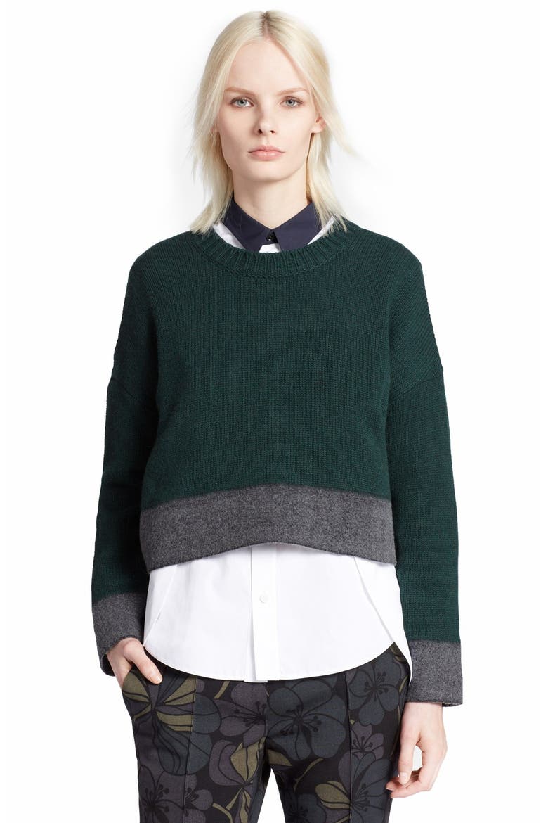 Button Back Cashmere Blend Sweater, Alternate, color, CYPRESS/ GREY