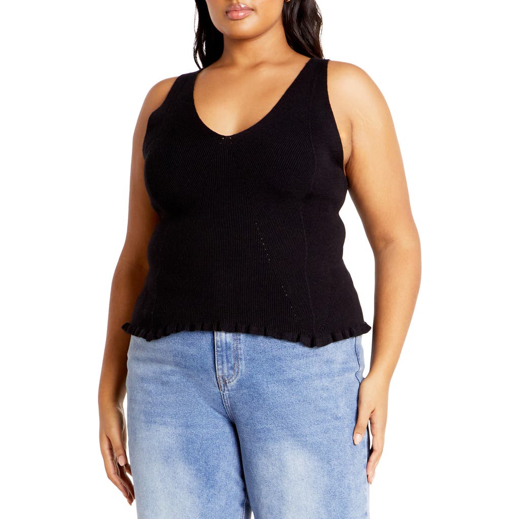 City Chic Sarah Ribbed Tank Top In Black