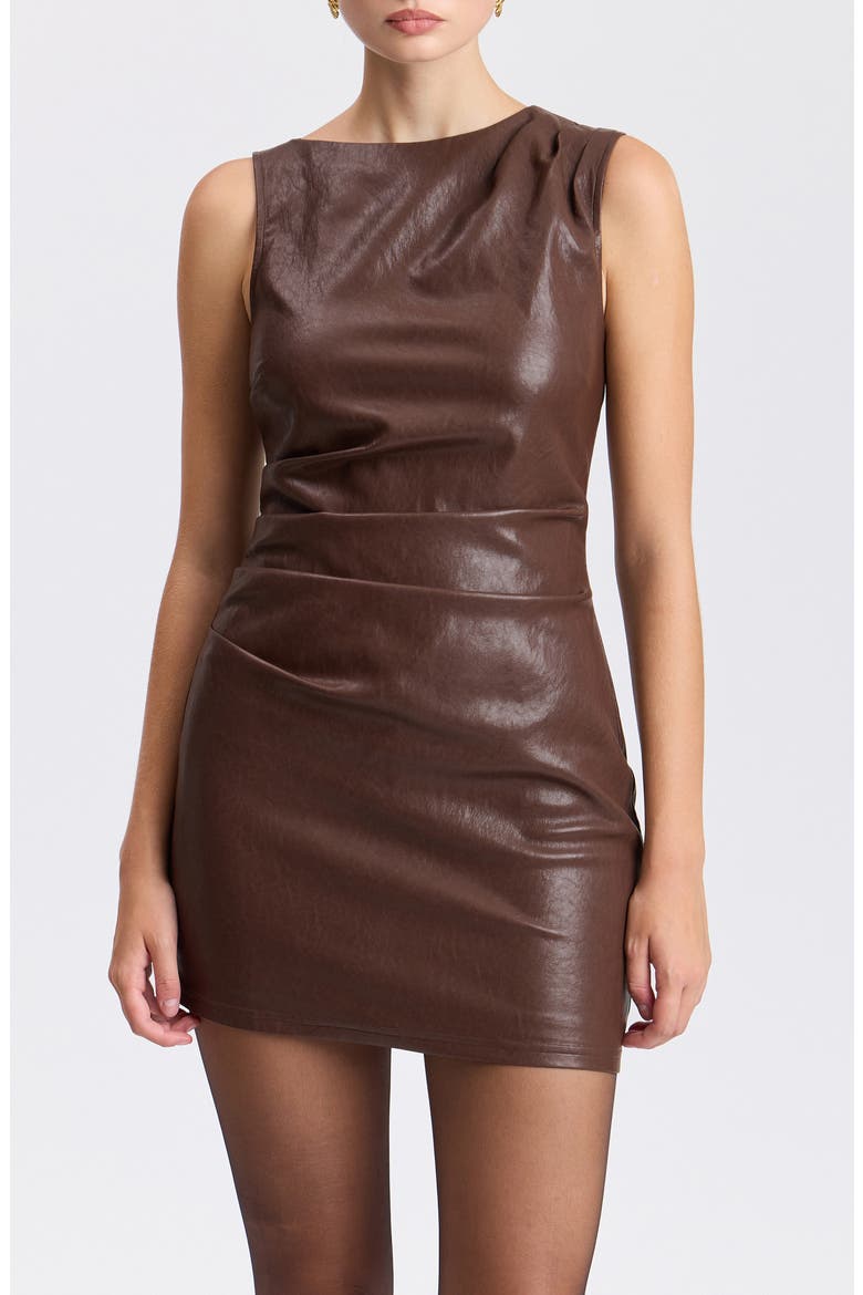 Ruched Faux Leather Minidress, Alternate, color, CHOCOLATE
