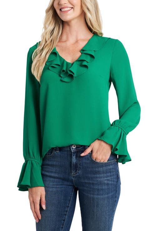 Ruffle Detail V-Neck Blouse