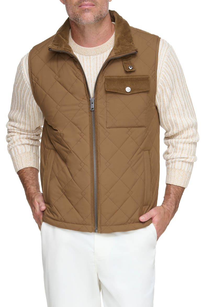 Barnet Water Resistant Quilted Vest, Main, color, SEPIA