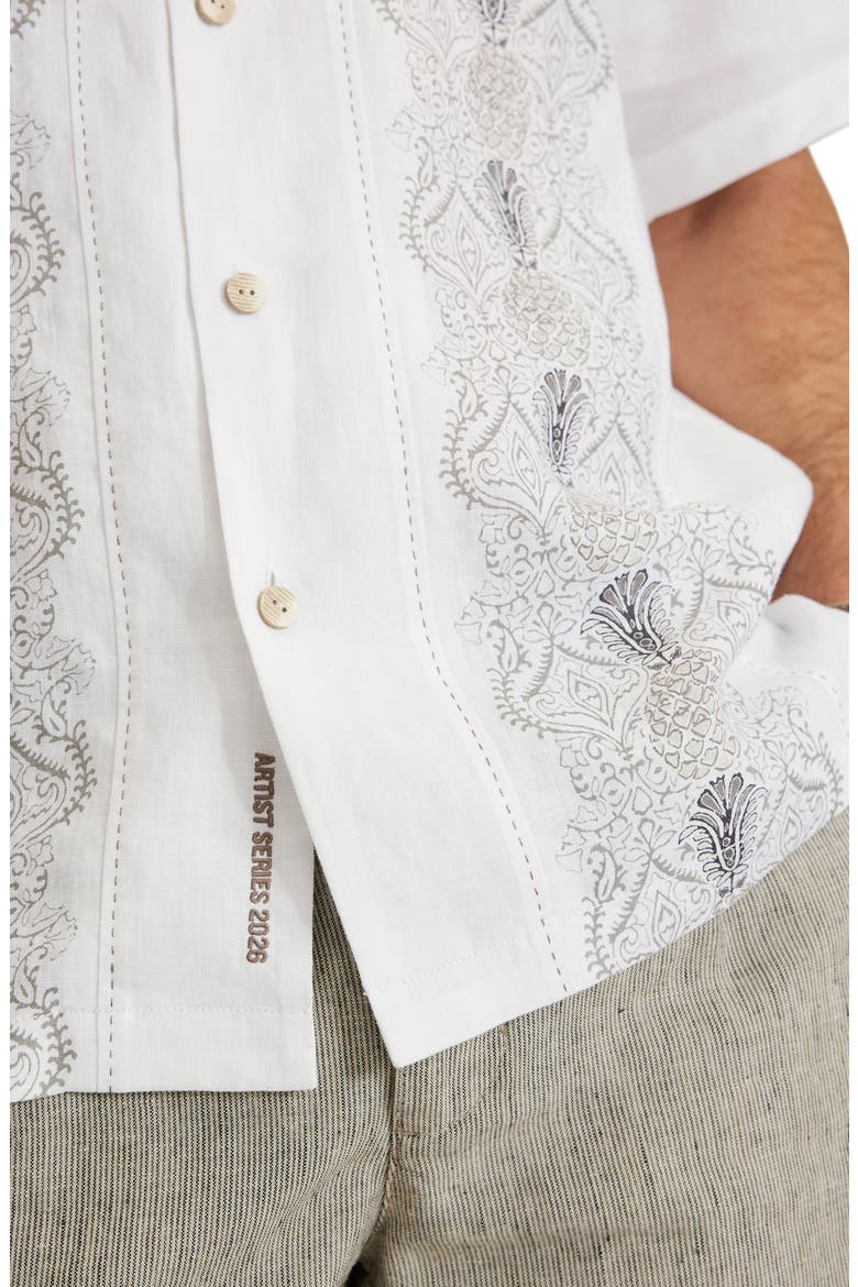 Noble Pineapple Vines Artist Linen Button-Up Shirt, Alternate, color, ANTIQUE CREAM