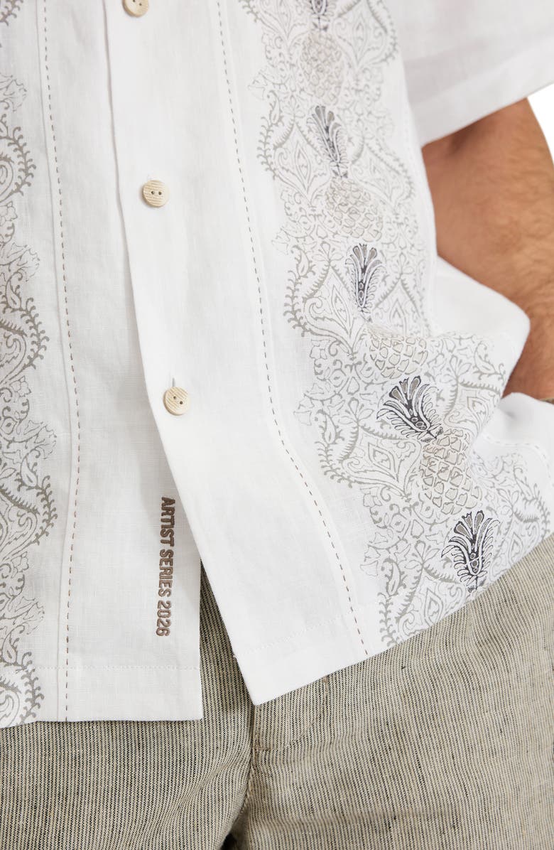 Tommy Bahama Noble Pineapple Vines Artist Linen Button-Up Shirt, Alternate, color, Antique Cream