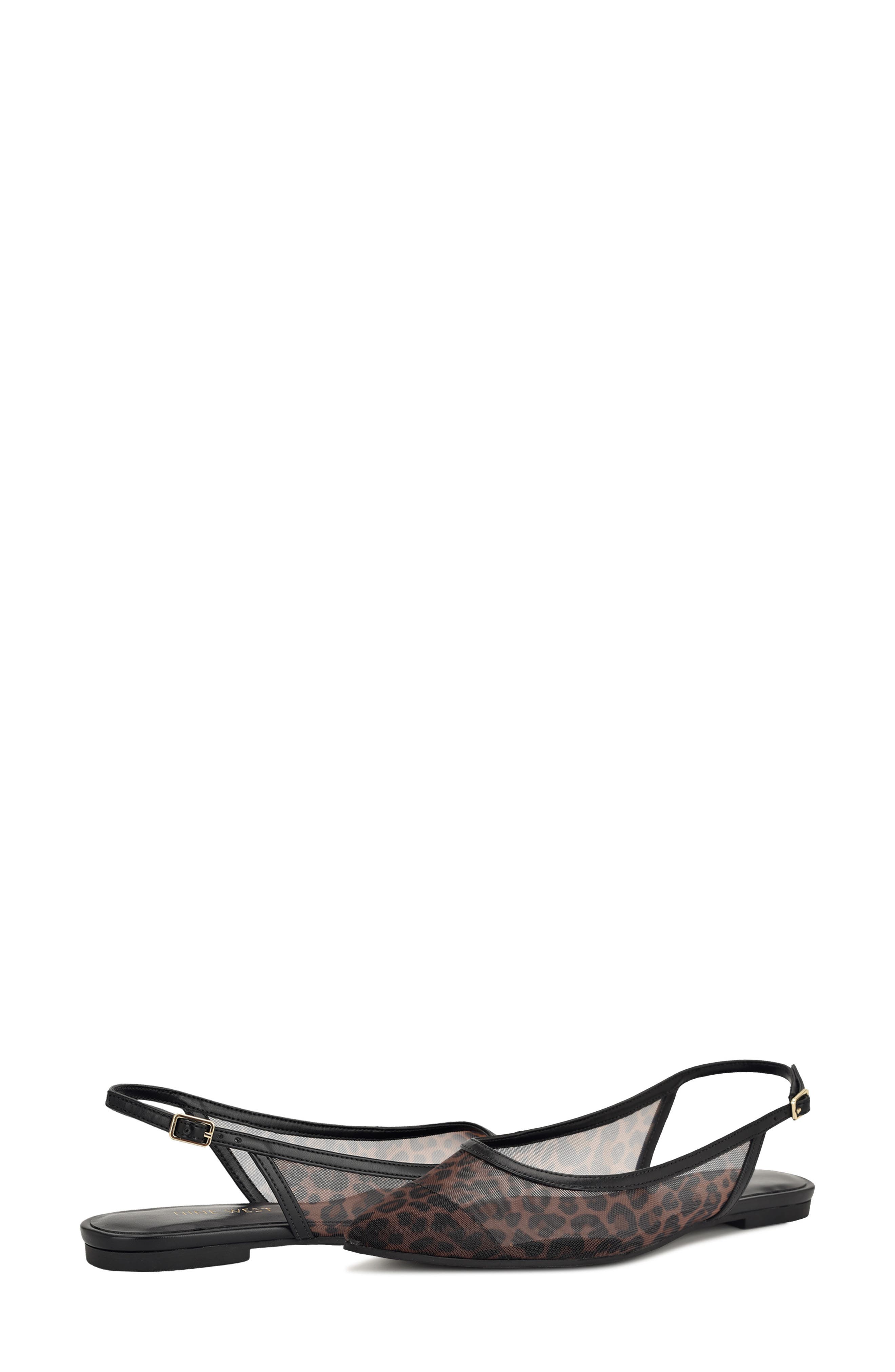 Nine West Brin Mesh Slingback Flat, Alternate, color, Leopard Mesh/ Black