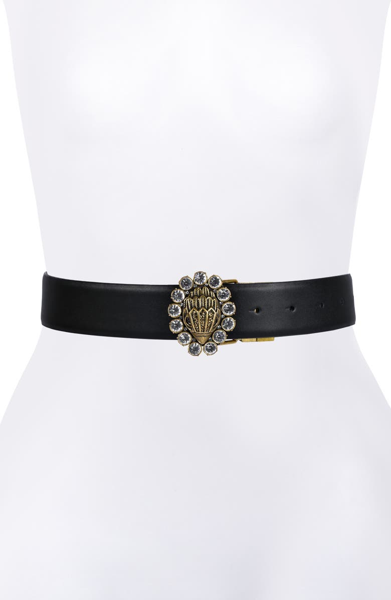 Kurt Geiger London Leather Belt with Crystal-Embellished Eagle Head Buckle, Main, color, 