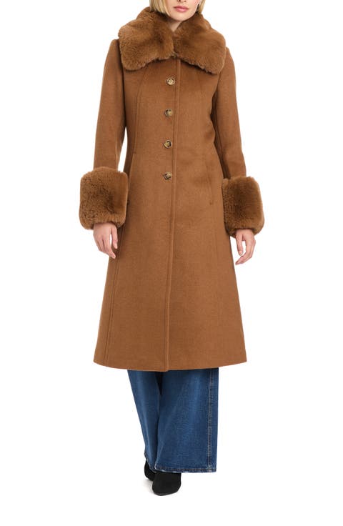 Single Breasted Coat with Removable Faux Fur Collar & Cuffs