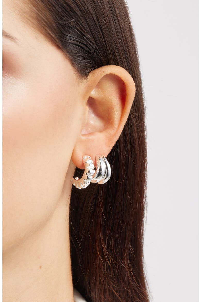 Set of 3 Textured Hoop Earrings, Alternate, color, SILVER