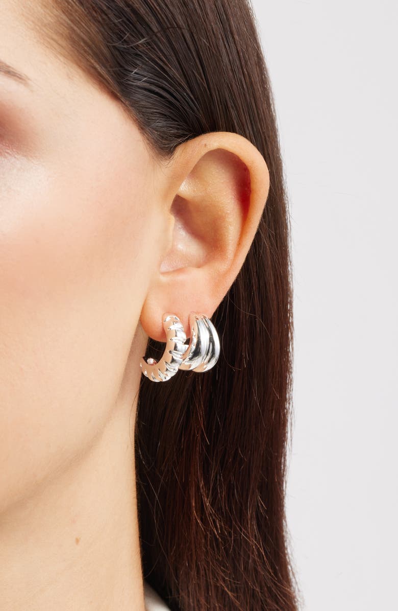 Nordstrom Set of 3 Textured Hoop Earrings, Alternate, color, Silver