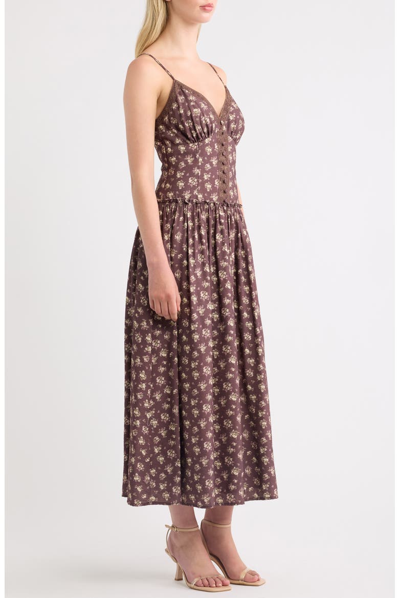 Lotta Lace Floral Dress, Alternate, color, BROWN MULTI