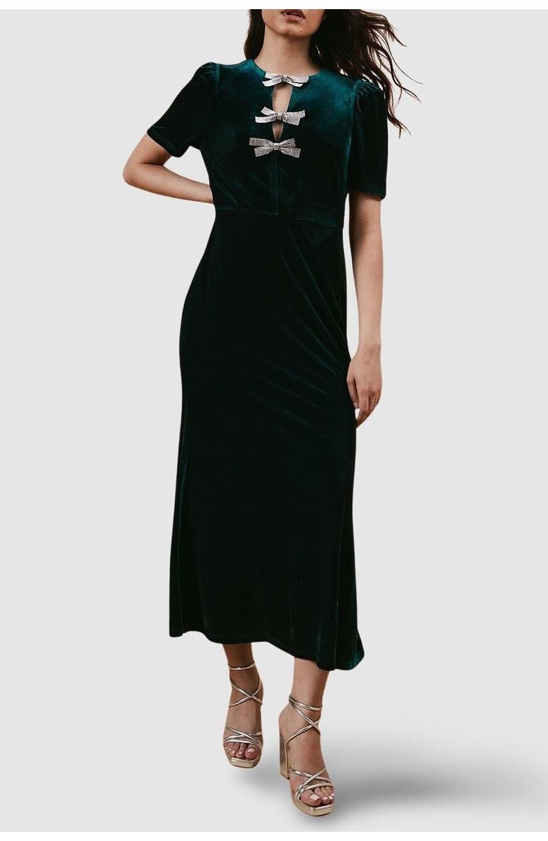 Oasis Occasion Velvet Bow Midaxi Dress, Alternate, color, 