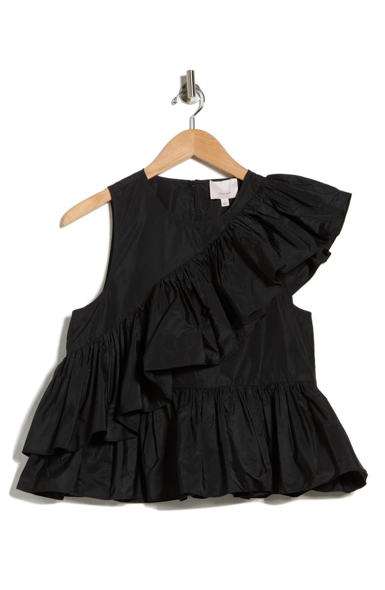 Cinq à Sept Ricki Asymmetrical Shoulder Peplum Top, Main, color, Black