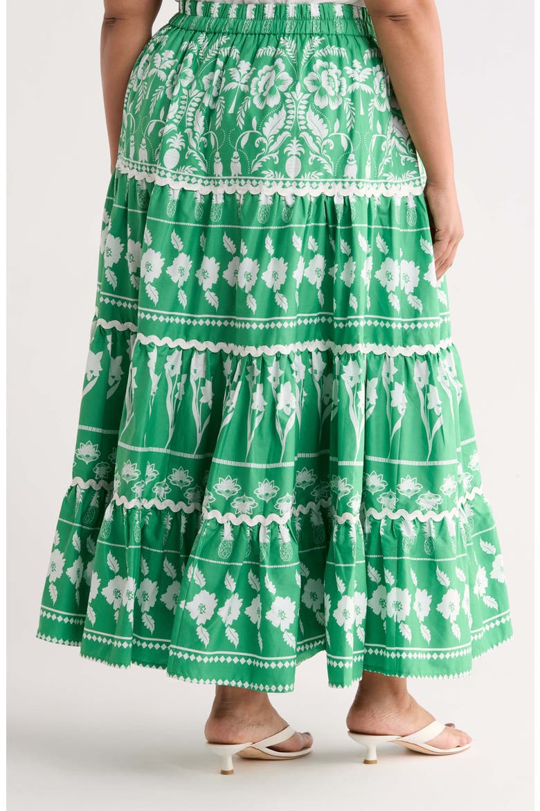 Wave Trimmed Print Maxi Skirt, Alternate, color, GREEN-WHITE