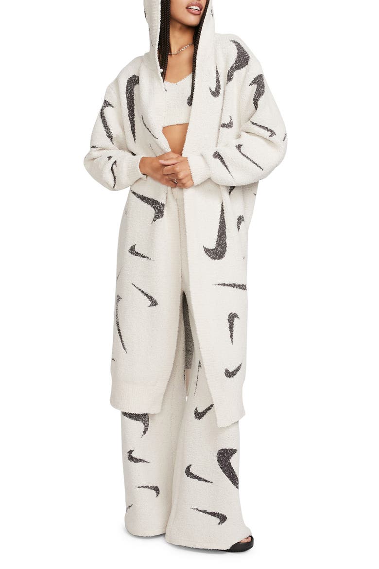 Sportswear Cozy Bouclé Hooded Longline Cardigan, Main, color, LIGHT ORE WOOD BROWN/ ASH