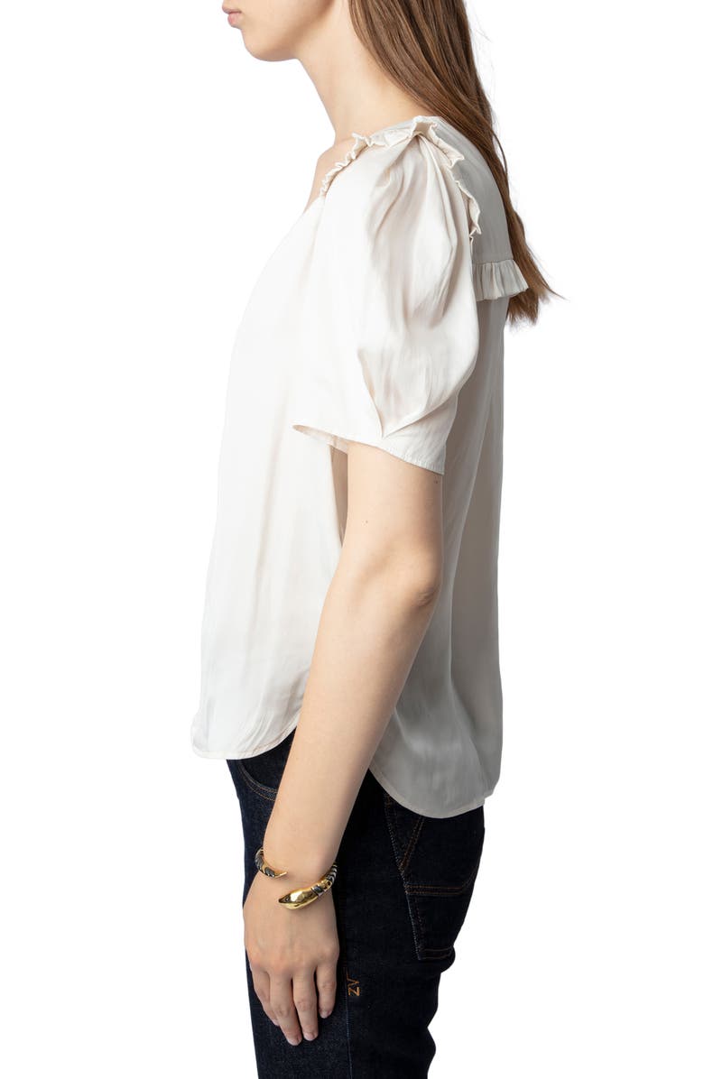 Zadig & Voltaire Twisty Satin Ruffle Top, Alternate, color, 