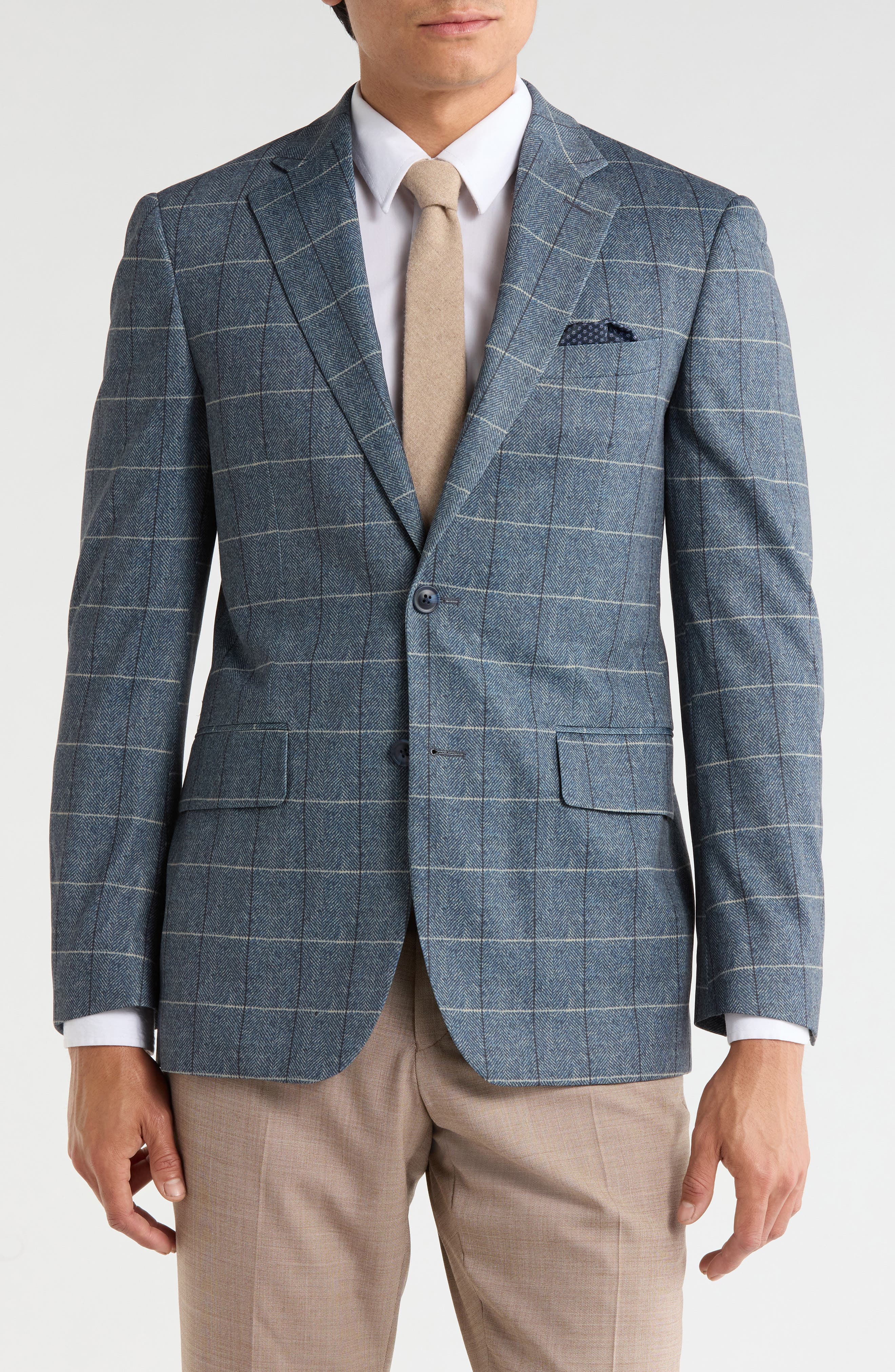 Slim Fit Windowpane Plaid Stretch Knit Sport Coat