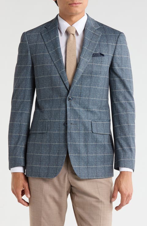 Slim Fit Windowpane Plaid Stretch Knit Sport Coat