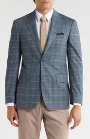 Duchamp Slim Fit Windowpane Plaid Stretch Knit Sport Coat