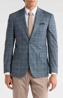 Slim Fit Windowpane Plaid Stretch Knit Sport Coat