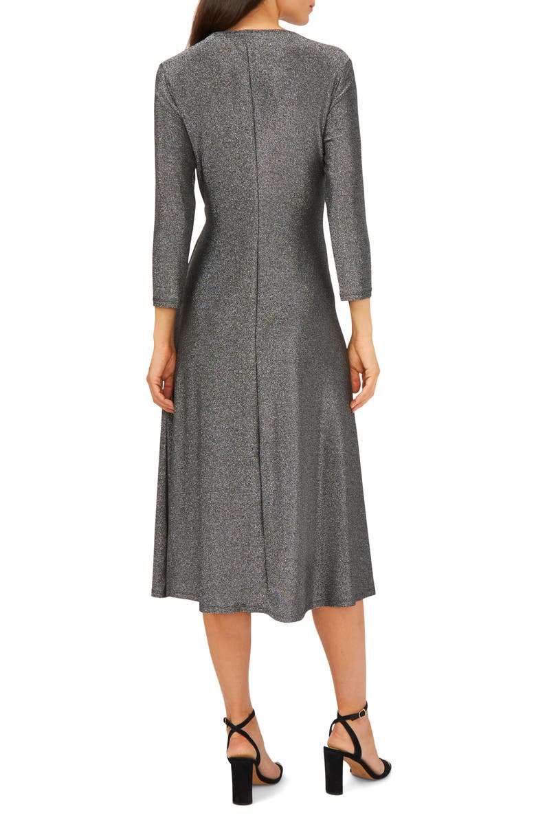Chaus Three-Quarter Sleeve Faux Wrap Midi Dress, Alternate, color, Black/Silver 013