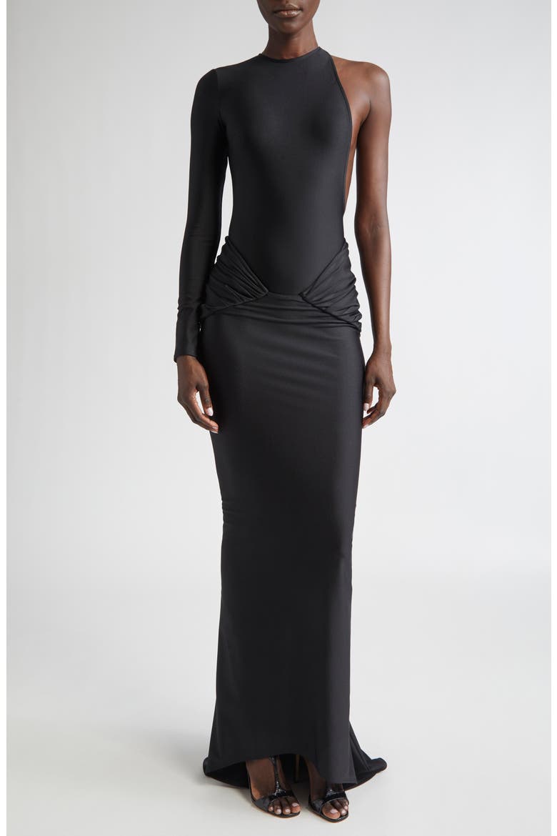 Low Rise Jersey Maxi Skirt with Train, Alternate, color, BLACK