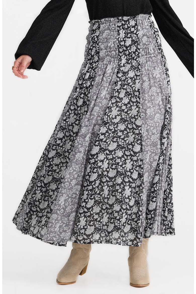 Balmoral Print Maxi Skirt, Alternate, color, BLACK W GREY MOON RIVER