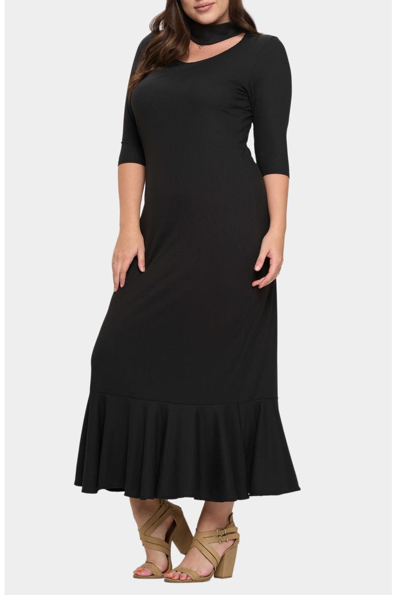 Nicole Cutout Turtleneck Rib Maxi Dress, Alternate, color, BLACK