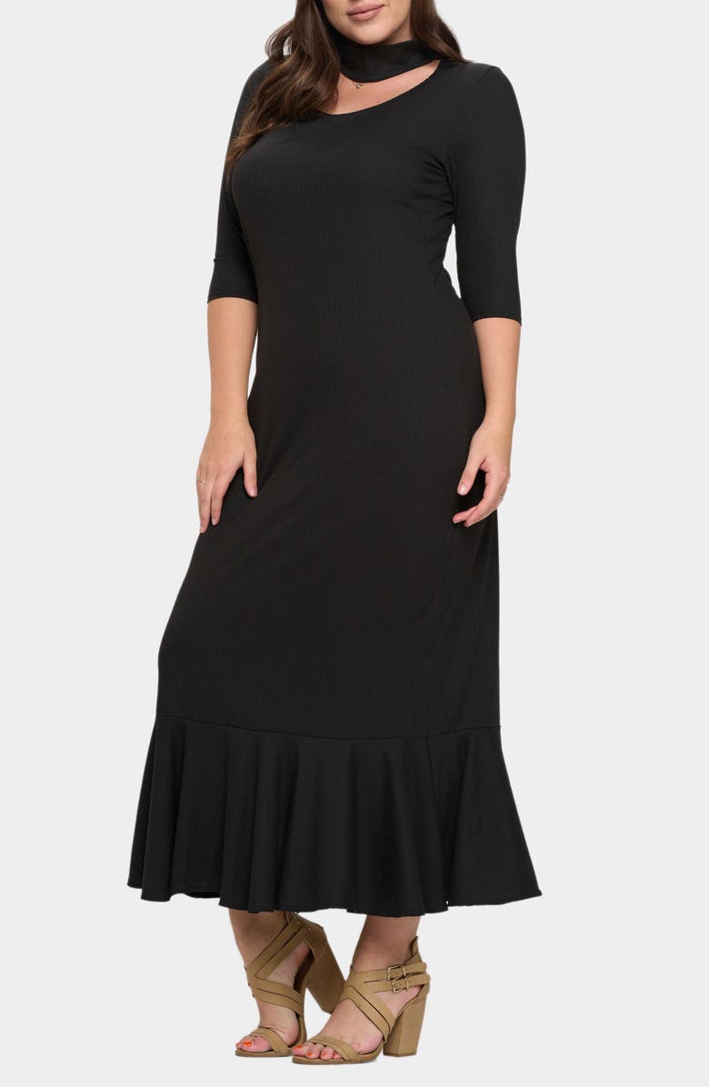 L I V D Nicole Cutout Turtleneck Rib Maxi Dress, Alternate, color, Black