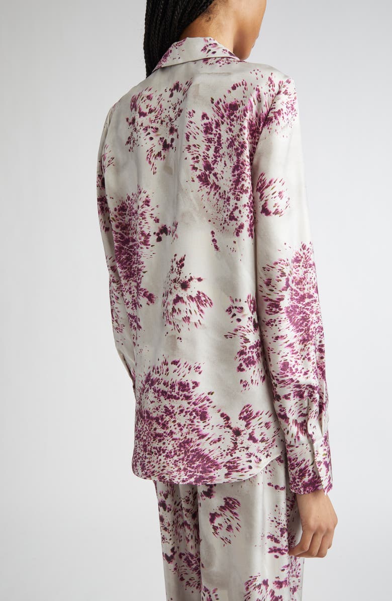 Lafayette 148 New York Scottie Spotted Glaze Print Silk Twill Button-Up Shirt, Alternate, color, Violet Ash Multi