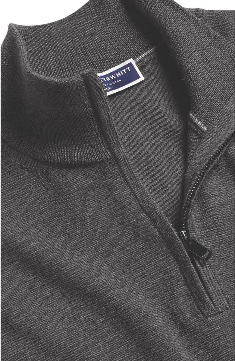 Charles Tyrwhitt Pure Merino Zip Neck Sweater, Alternate, color, Grey