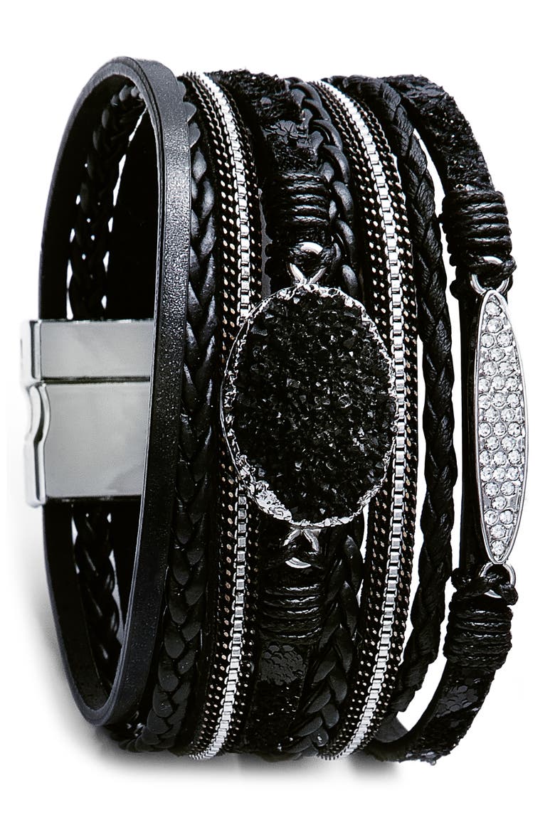 Sparkling Druzy Leather Bracelet, Alternate, color, BLACK