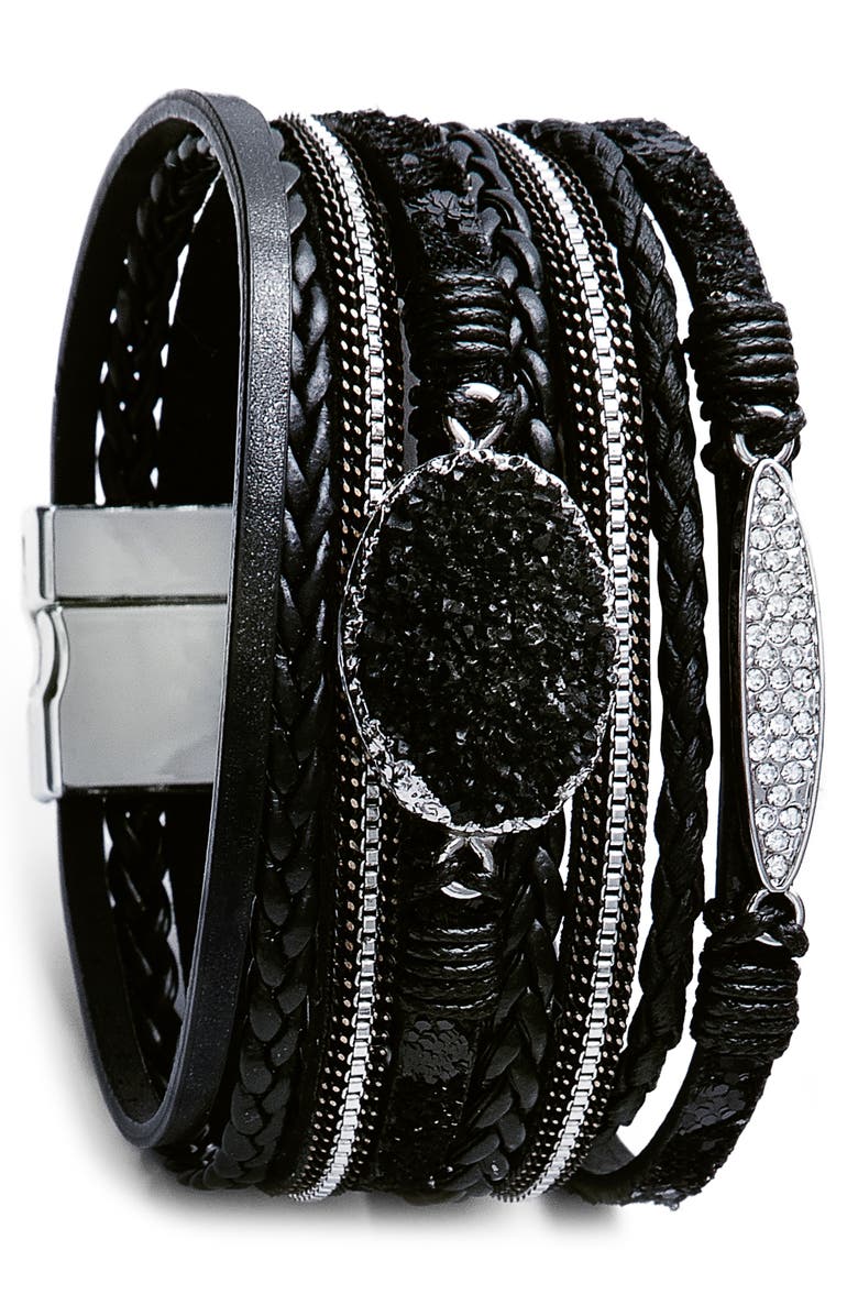 SAACHI Sparkling Druzy Leather Bracelet, Alternate, color, Black