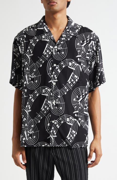 Music Note Print Camp Shirt
