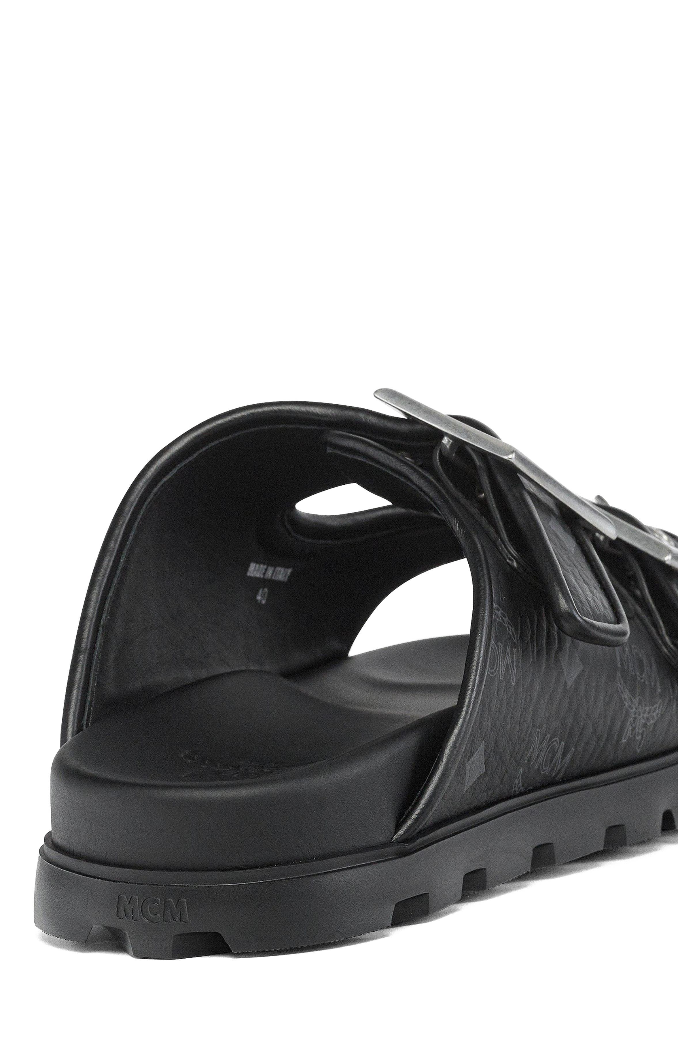 MCM Sandals in Visetos, Alternate, color, Black